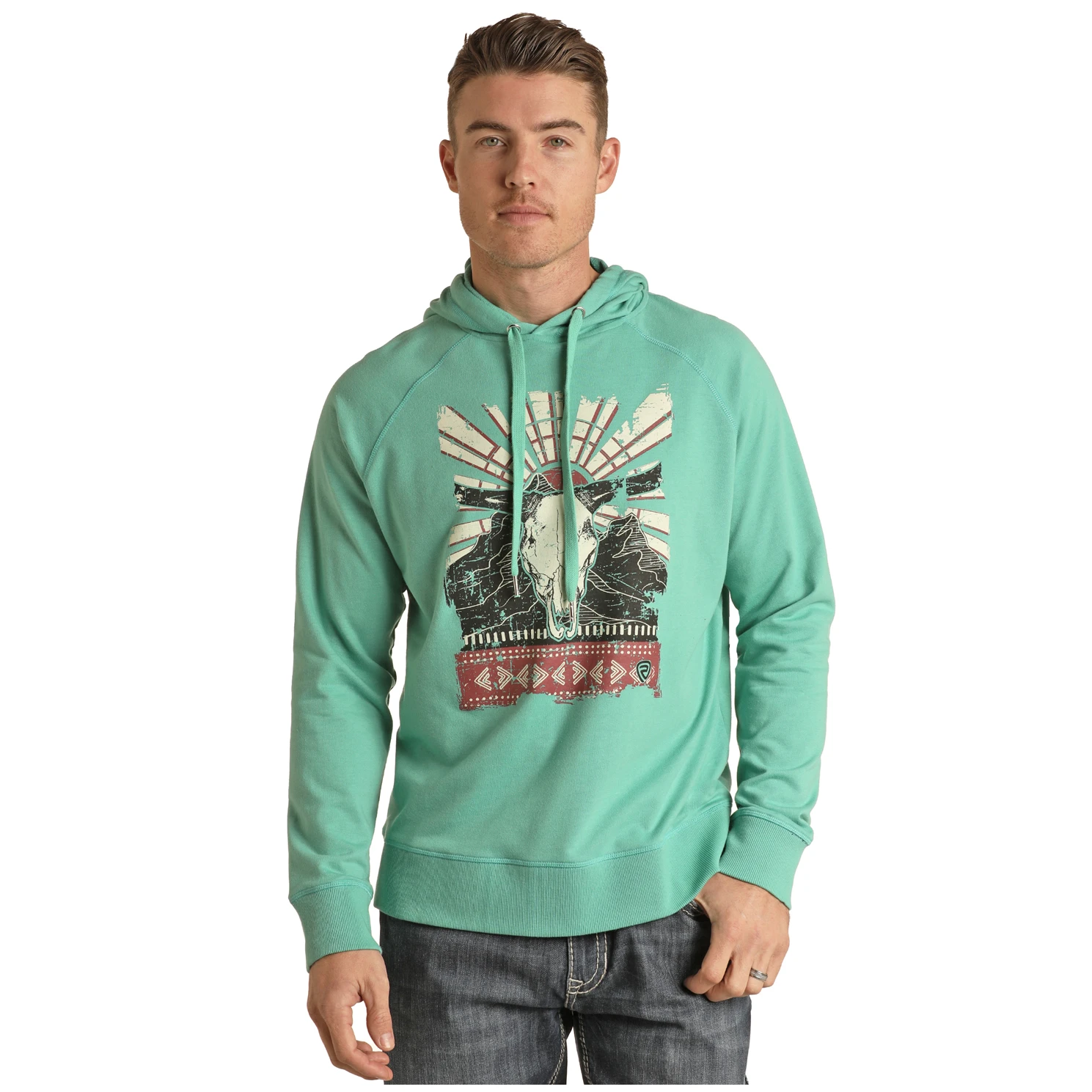 Rock & Roll® Men's Turquoise Bull Skull Graphic Hoodie RRMT94R05Y-86 3 Rock & Roll® Men's Turquoise Bull Skull Graphic Hoodie RRMT94R05Y-86