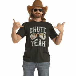 Rock & Roll® Unisex "CHUTE YEAH" Graphic Black T-Shirt RRUT21R06C-01