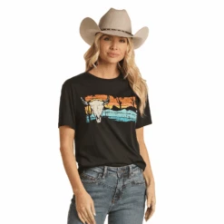 Rock & Roll Cowboy® Unisex Black Western Graphic T-Shirt RRUT21R0IS -Rock & Roll RRUT21R0IS
