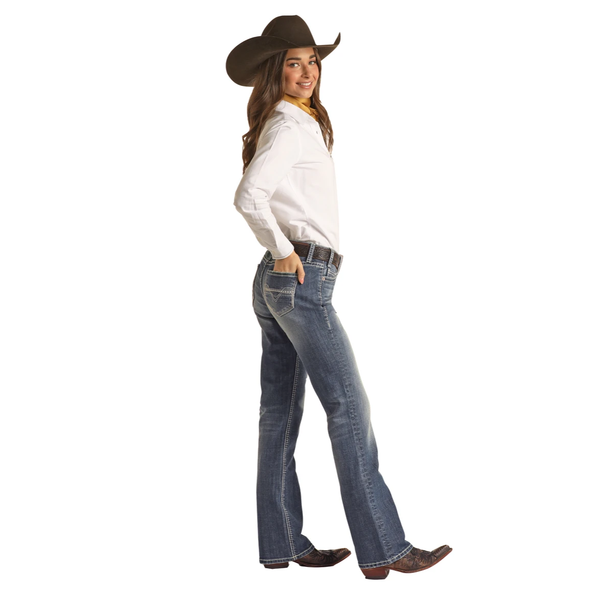 Rock & Roll Denim® Ladies Ivory Embroidery Riding Jeans RRWD4RRZPP 5 Rock & Roll Denim® Ladies Ivory Embroidery Riding Jeans RRWD4RRZPP - Image 3