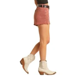 Rock & Roll Denim Women's Dark Pink Distressed Denim Shorts -Rock & Roll RRWD68RZTKZ 02