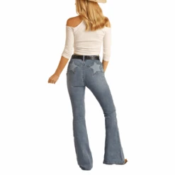 Rock & Roll® Ladies Blue Star Design Medium Wash Flare Jeans RRWD6HRZTR -Rock & Roll RRWD6HRZTR 2