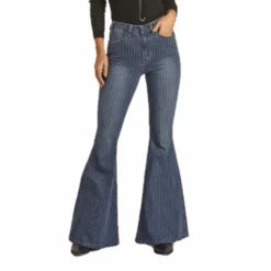 Rock & Roll Denim® Ladies Striped Medium Wash Bell Bottom Jeans RRWD7HR0GY