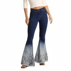 Rock & Roll Ladies Bargain Ombre Dip Dye Button Bell Jeans RRWD7PRZU4 -Rock & Roll RRWD7PRZU4Z