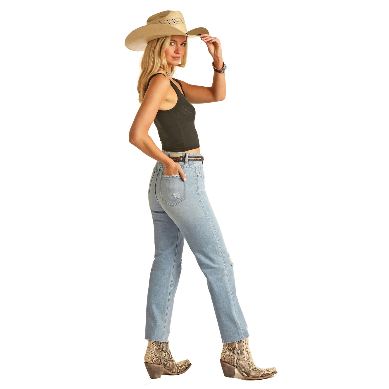 Rock & Roll® Ladies Distressed Straight Crop Light Wash Jeans RRWD9HRZTP 4 Rock & Roll® Ladies Distressed Straight Crop Light Wash Jeans RRWD9HRZTP - Image 2