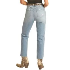 Rock & Roll Denim Women's High Rise Distressed Straight Crop -Rock & Roll RRWD9HRZTP 02