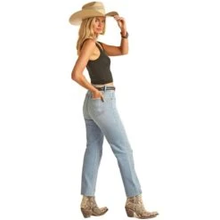 Rock & Roll Denim Women's High Rise Distressed Straight Crop -Rock & Roll RRWD9HRZTP 03