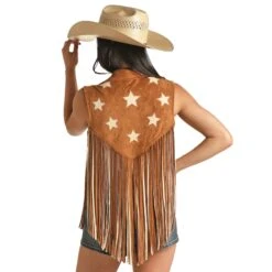 Rock & Roll Denim Women's Camel Microsuede Fringe Vest -Rock & Roll RRWO98R0XU 03