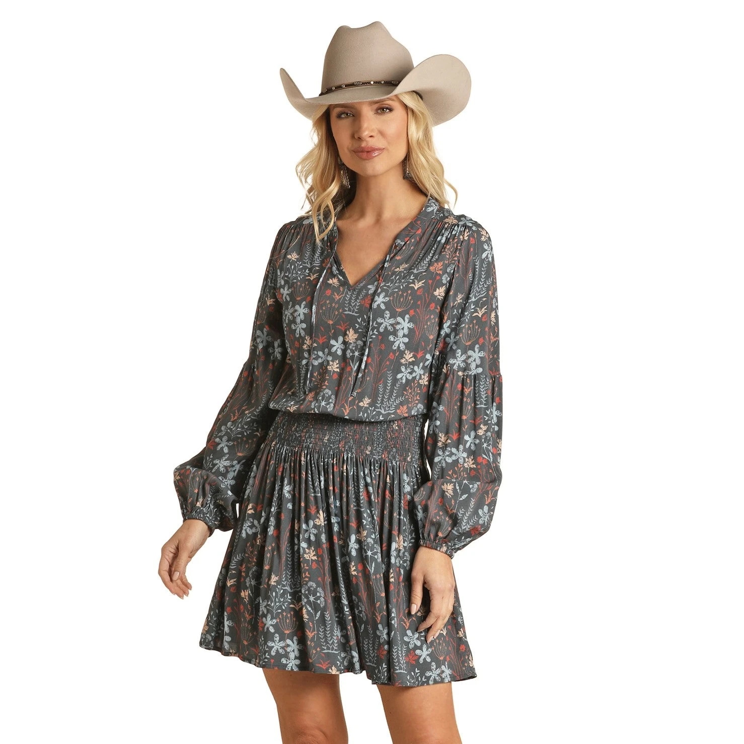 Rock & Roll Denim Ladies Floral Print Tie Neck Navy Dress RRWRD2R0CL 3 Rock & Roll Denim Ladies Floral Print Tie Neck Navy Dress RRWRD2R0CL