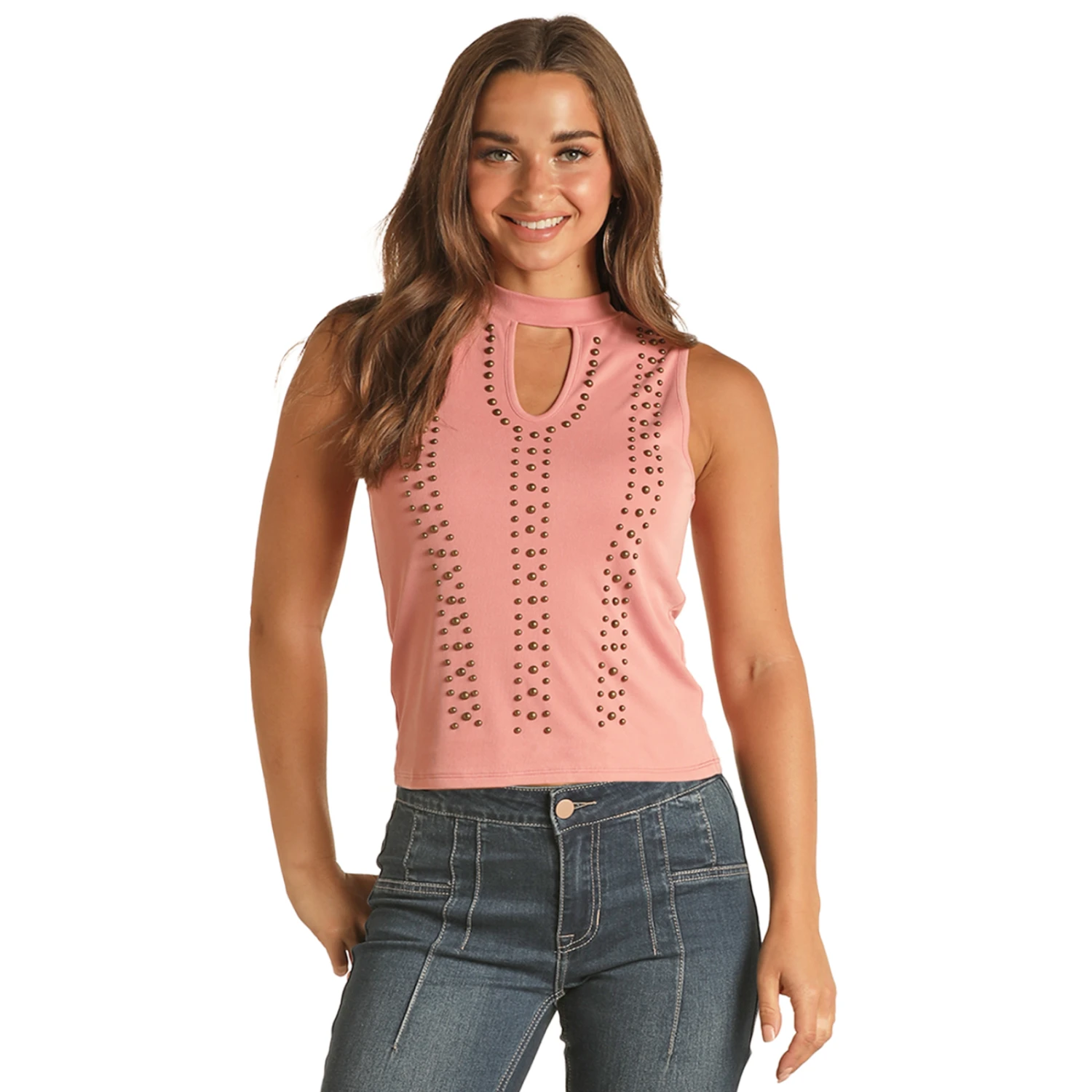 Rock & Roll Denim® Ladies Muave Rose Ribbed Studded Tank Top RRWT20R0Z9-66 3 Rock & Roll Denim® Ladies Muave Rose Ribbed Studded Tank Top RRWT20R0Z9-66