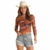 Rock & Roll Cowgirl® Ladies Scenic Printed Mesh Shirt RRWT22R0Y0 -Rock & Roll RRWT22R0Y0 1