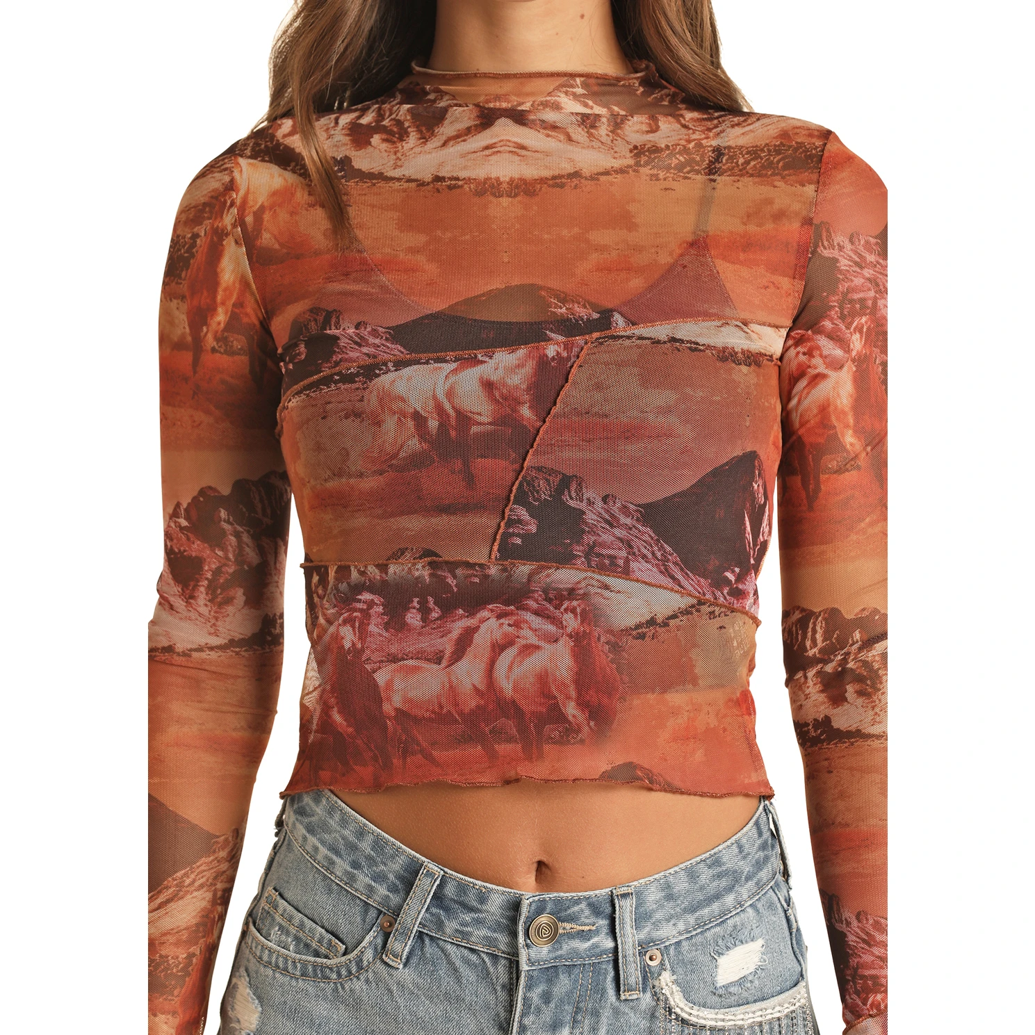 Rock & Roll Cowgirl® Ladies Scenic Printed Mesh Shirt RRWT22R0Y0 4 Rock & Roll Cowgirl® Ladies Scenic Printed Mesh Shirt RRWT22R0Y0 - Image 2
