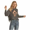 Rock & Roll® Ladies Desert Fringe Black Graphic Shirt RRWT91R059-01 -Rock & Roll RRWT91R059 01 1
