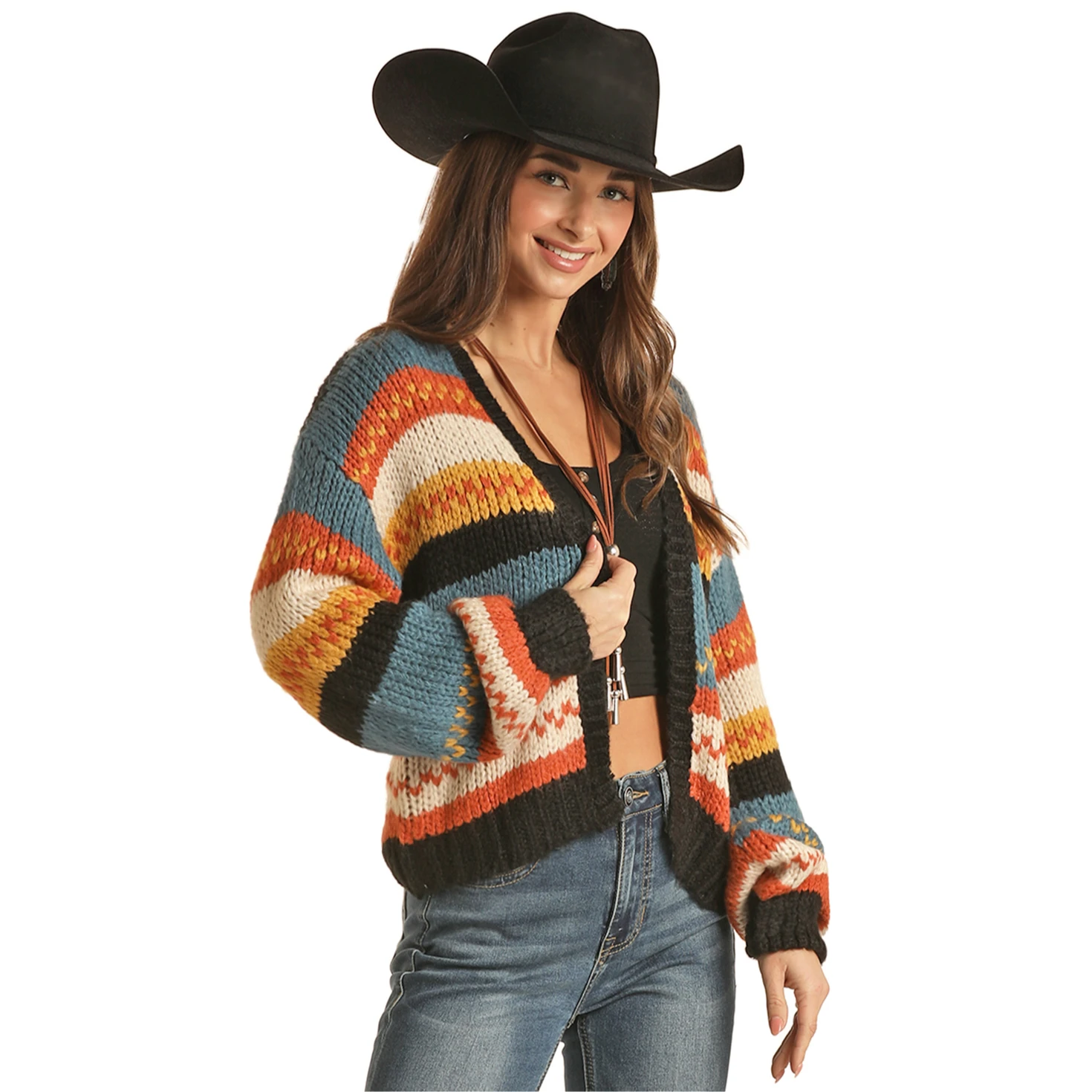 Rock & Roll Cowgirl Ladies Stripe Knit Open Cardigan RRWT95R04U-90 3 Rock & Roll Cowgirl Ladies Stripe Knit Open Cardigan RRWT95R04U-90