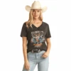 Rock & Roll® Ladies Bull Skull Graphic Black T-Shirt RRWT21RZOG
