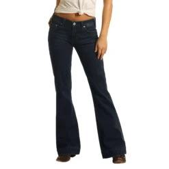Rock & Roll Cowgirl Mid Rise Extra Stretch Dark Wash Jeans W8M4164 -Rock & Roll W8M4164 min