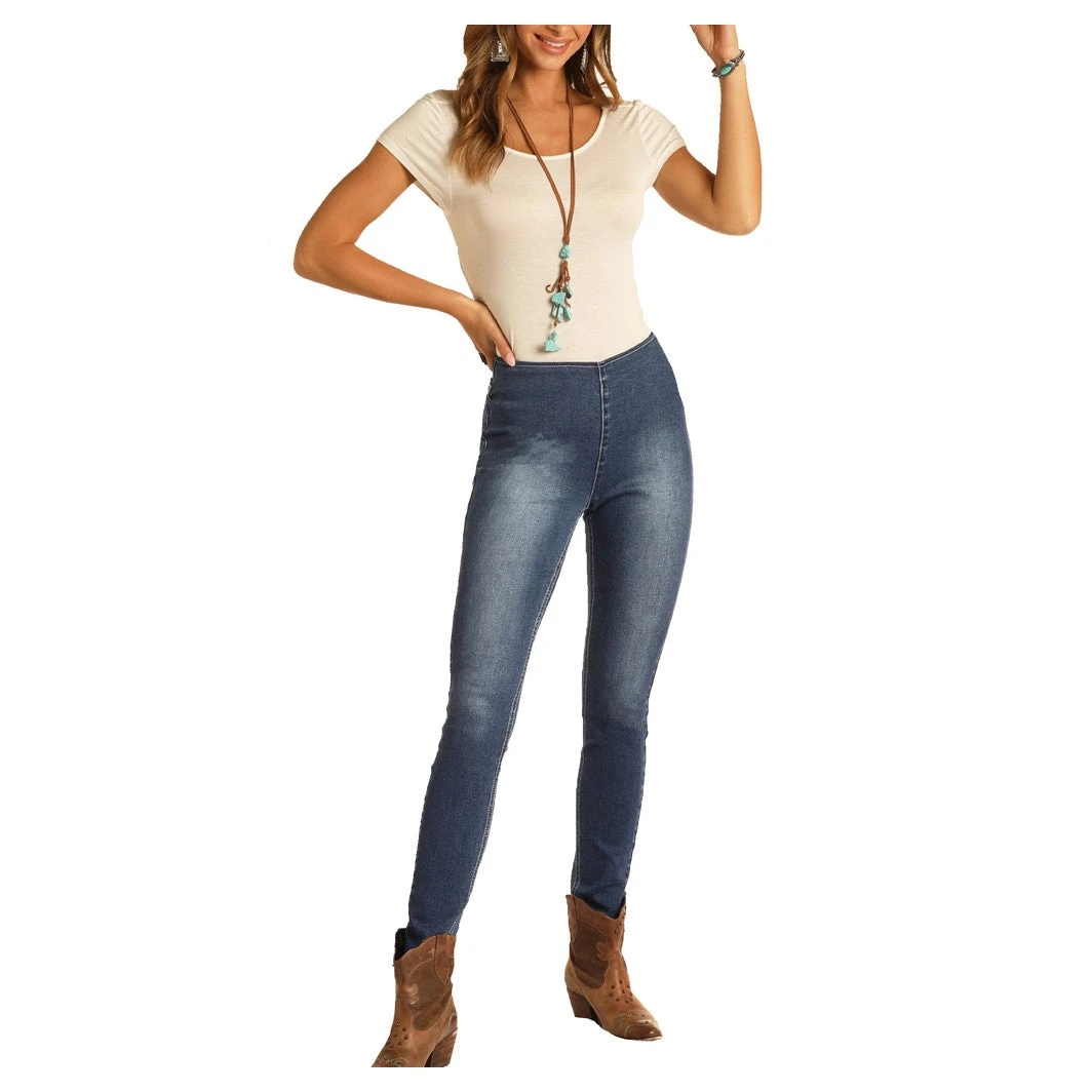 Rock & Roll Denim Ladies High Rise Pull On Skinny Jeans WPS9754 3 Rock & Roll Denim Ladies High Rise Pull On Skinny Jeans WPS9754