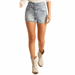 Rock & Roll Ladies Belted Light Wash Shorts RRWD68RZTL