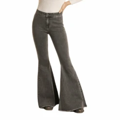 Rock & Roll Denim Ladies Charcoal Bell Bottoms RRWD7PR0FY