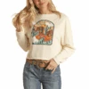 Rock & Roll Cowgirl Ladies Long Sleeve Canyon Graphic Natural Pullover Shirt RRWT91R0D8 -Rock & Roll r0d8