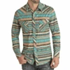 Rock & Roll Denim® Men's Aztec Stripe Woven Teal Snap Button Down Shirt RRMSOSR0PZ