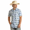 Rock & Roll Cowboy Men's Blue Aztec Button Up Shirt RRMS1SRZ7Z-45 -Rock & Roll rz7z