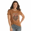 Rock & Roll Denim Ladies Saddle Up Brown Graphic T-Shirt WLWT21R0U5