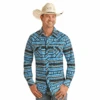 Rock & Roll Cowboy® Turquoise Aztec Print Snap Down Shirt RRMSOSRZ81-86 -Rock & Roll z81